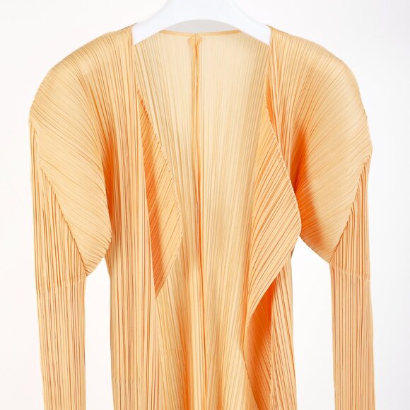 Issey Miyake Pleats Please Light Orange Pleated Long Open-Front Cardigan - Picture 3 of 8